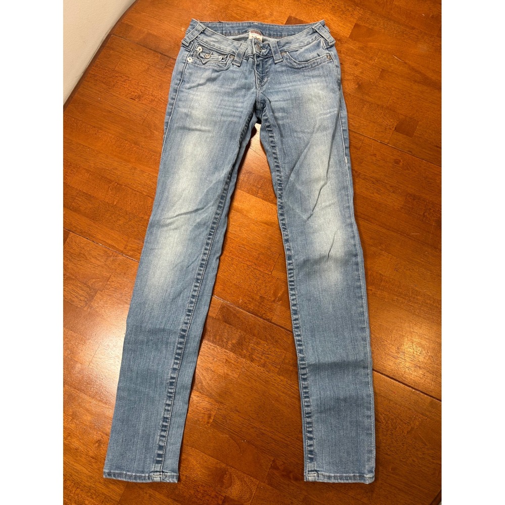 True Religion Skinny Jeans Womens 27 Blue Light Wash Low Rise Horseshoe Pockets